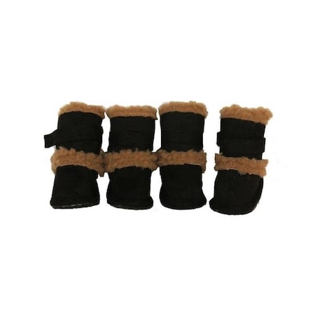 Pet Life F4BKMD Black Shearling Duggz Shoes - Set Of 4 - MD